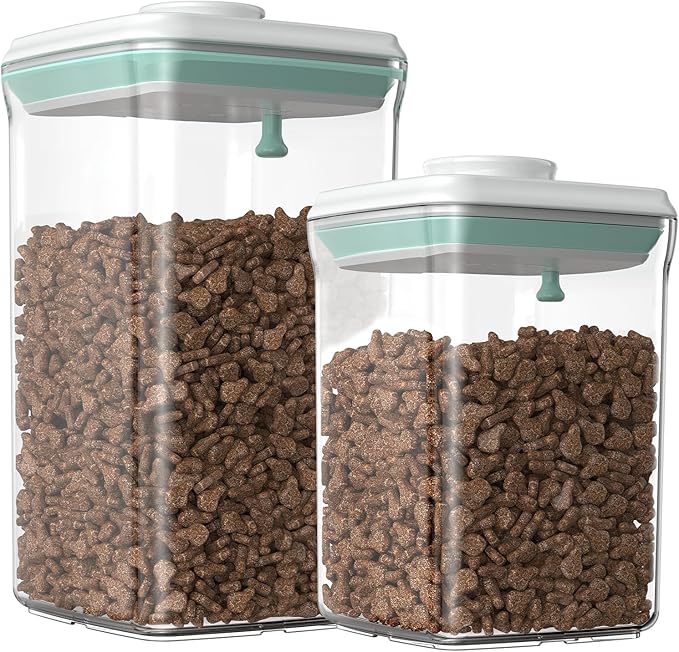 Dog-Cat POP Treat-Airtight jar-Container - 1.3 Qt/1.2 L and 2.2 Qt/2 L (2PC) | Stackable One-Touch Opening | For Snacks Candy Salt Herbs Spices | BPA-Free