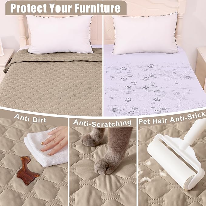 Smiry Waterproof Dog Bed Cover Blanket, Soft Reversible Pet Blanket, Washable Leakproof Cats Dogs Couch Cover for Sofa, Couch, Furniture (82x102 Inch, Taupe/Beige)