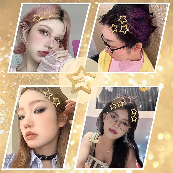 Gold Star Hair Clips - 50Pcs Metal Snap Barrettes for Girls and Women, Non-Slip Hair Accessories