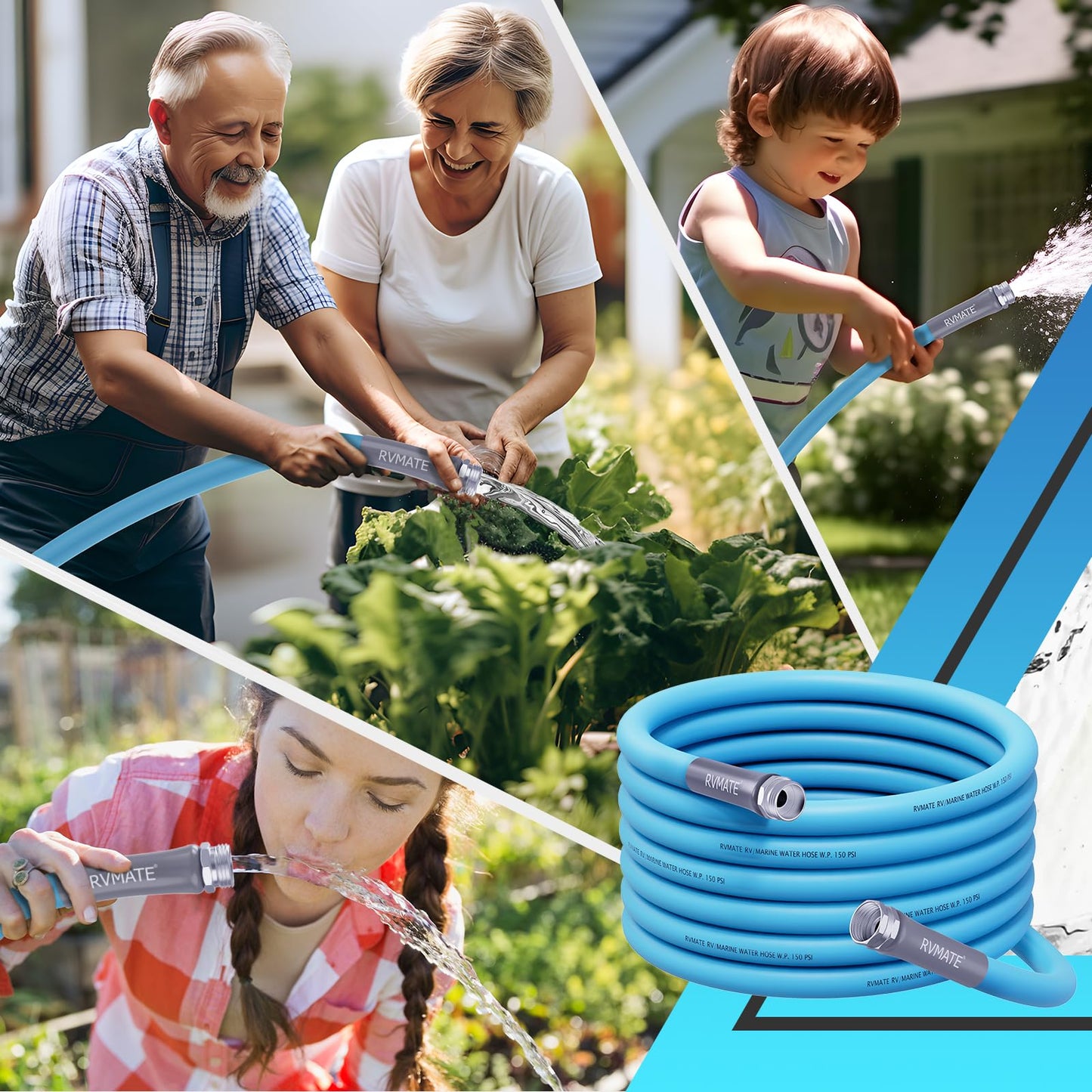 RVMATE RV Water Hose 15FT, 5/8” Inner Diameter Drinking Water Hose Lead-free, No Leaking Garden Hose For RV/Trailer/Camping, RV Accessories