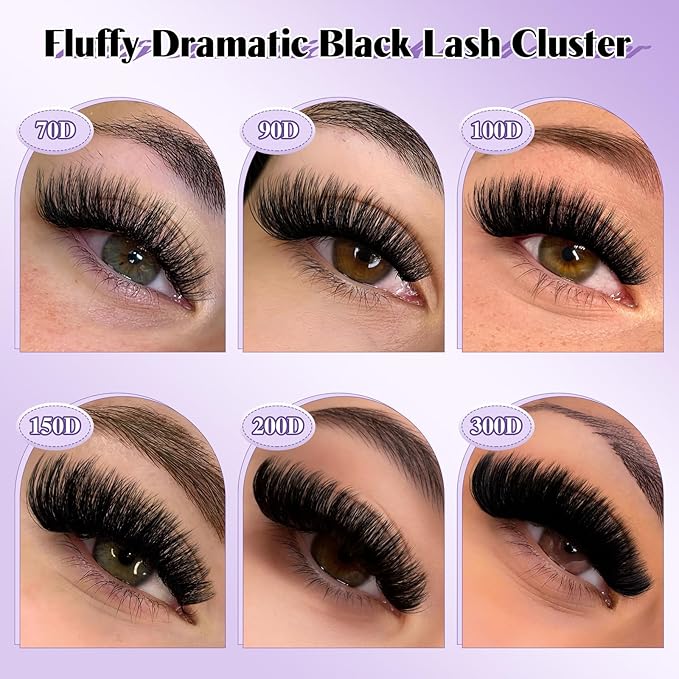 B&Q Fluffy Lash Clusters Thick 200D, Volume Eyelash Clusters 10-18mm, D Curl Cluster Eyelash Extensions, Supersoft Individual Lashes Wispy Cluster Lashes Dramatic Full Look Eyelash（200D）