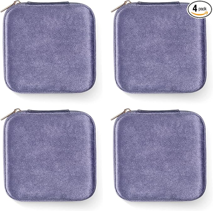 Plush Velvet Travel Jewelry Case, Travel Jewelry Organizer, Jewelry Travel Case,Travel Jewelry Box,Small Jewelry Case,Jewelry Travel Box, Earring Organizer with Mirror - Periwinkle 4packs