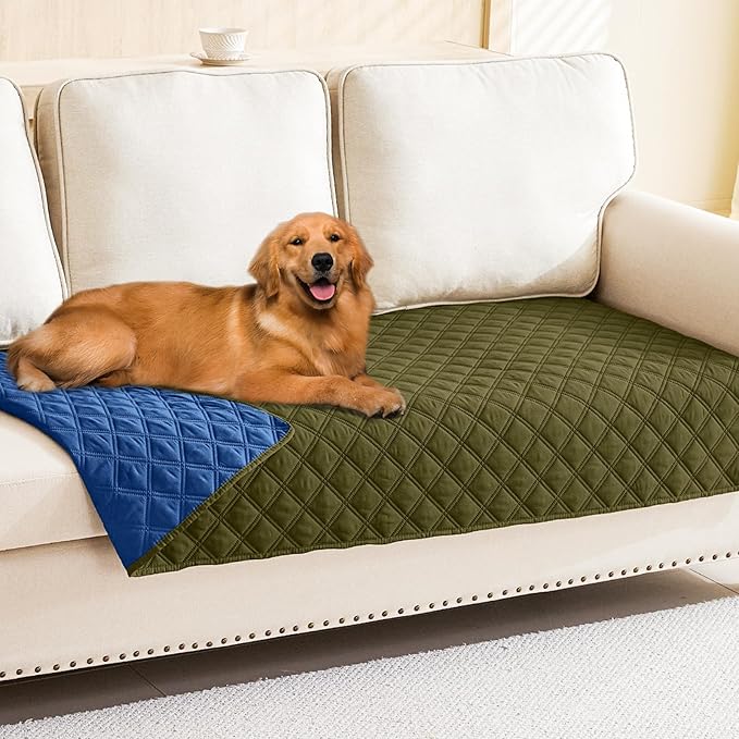 Smiry Waterproof Dog Bed Cover Pet Blanket, Soft Washable Dog Blanket for Furniture Bed Couch Sofa Reversible, Checkered (30"x70", Green/Navy)