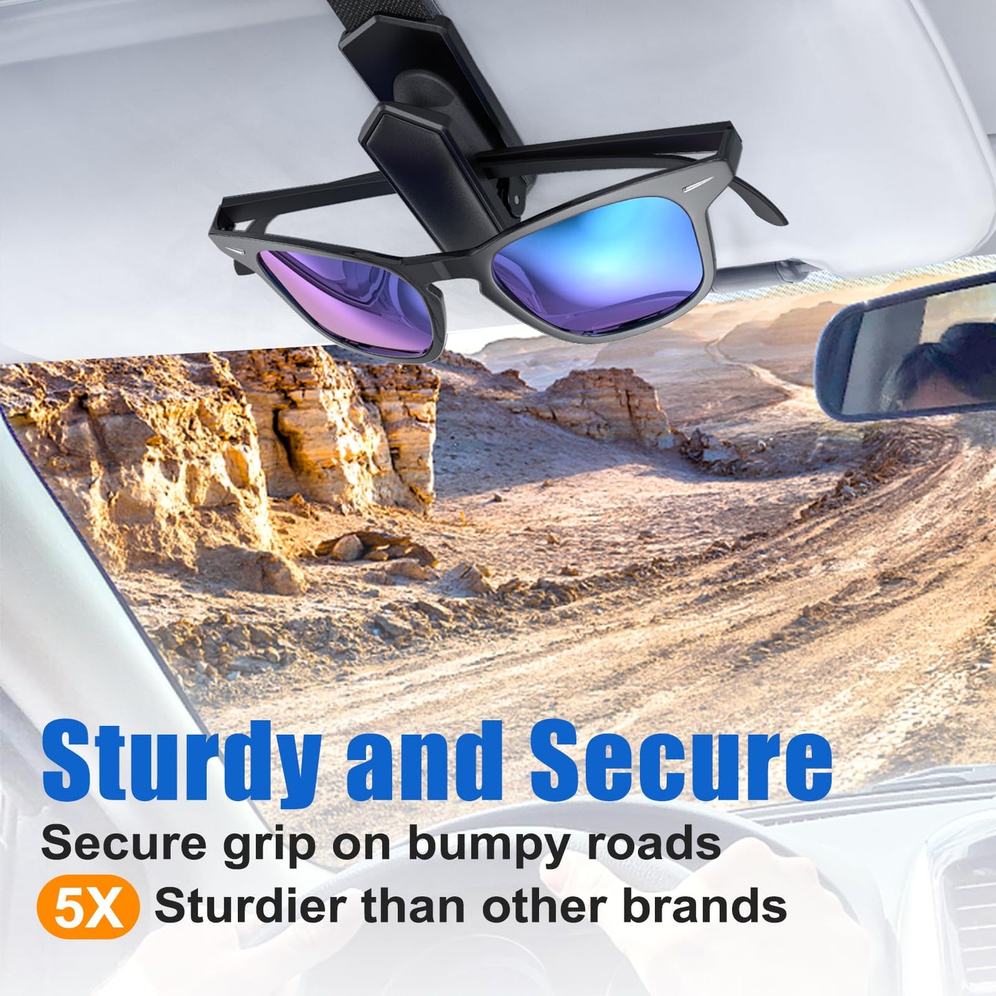 Veharvim Sunglass Holder for Car (One-Handed-Operation, Gentle & Secure Hold, Silicone Padded, Universal Fit, Metal Clip) Visor Sunglass Holder Clip,Visor Sunglass Car (Black, 2 Pack)
