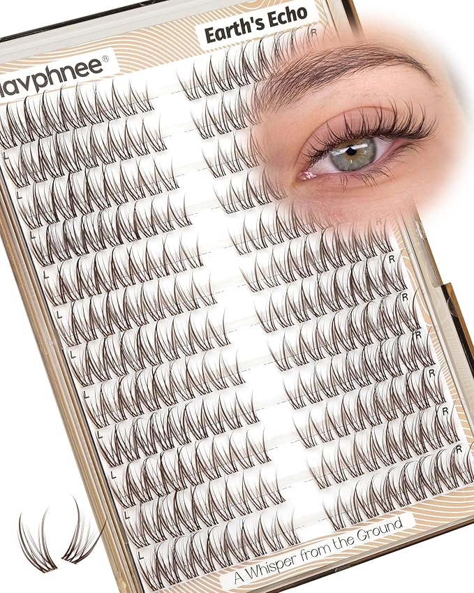 Cat Eye Brown Lash Clusters 8-12MM Natural Eyelash Clusters Pre-Mapped Fairy Cluster Eyelash Extensions Beginner-Friendly Wispy Cluster Lashes CC-Curly Clear Band Individual Lashes Short Extensions