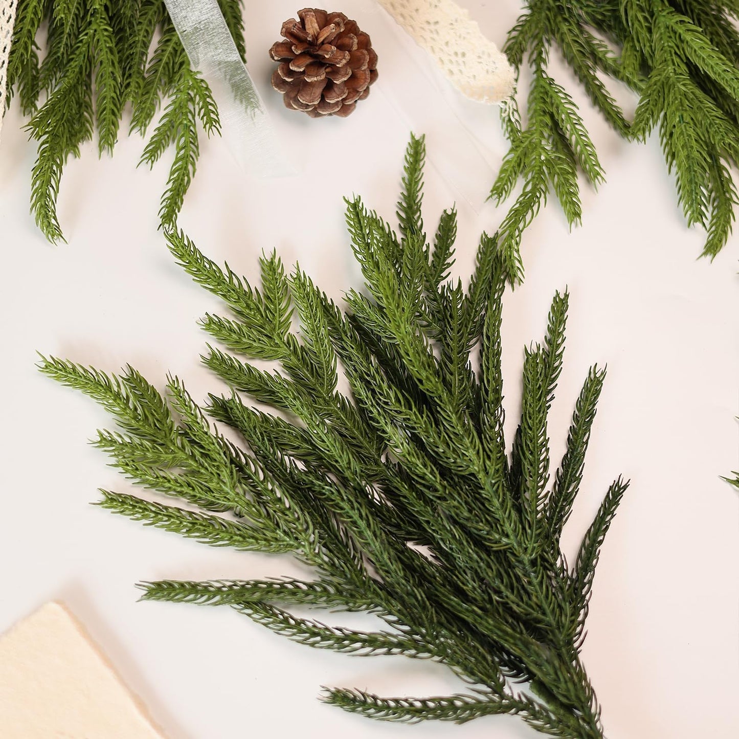 20 Pcs Christmas Norfolk Pine Branches -18" Real Touch Artificial Norfolk Pine Branch Faux Plants Stem Fake Greenery Pine Picks for Vase DIY Crafts Garland Wreath Home Indoor Outdoor Decoration