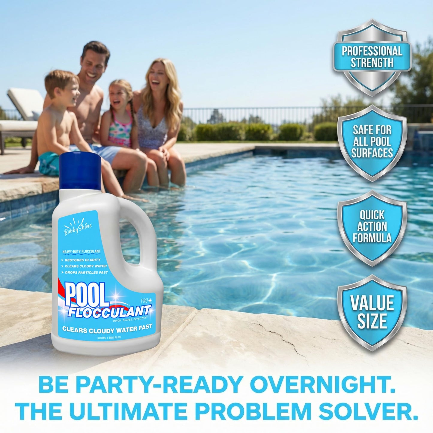 Pool Flocculant Clarifier – 3 L (101.5 fl oz) – Heavy-Duty Pool Clarifier, Drop & Vac Cloudy Water Treatment, Particle Settling Support, Inground & Above Ground Compatible – BubbyShine