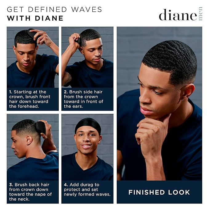 Diane Boar Curved Wave Brush for Men and Women - Black, Soft Bristles for Fine to Medium Hair - Use for Detangling, Smoothing, Wave Styles, Soft on Scalp, Restore Shine and Texture
