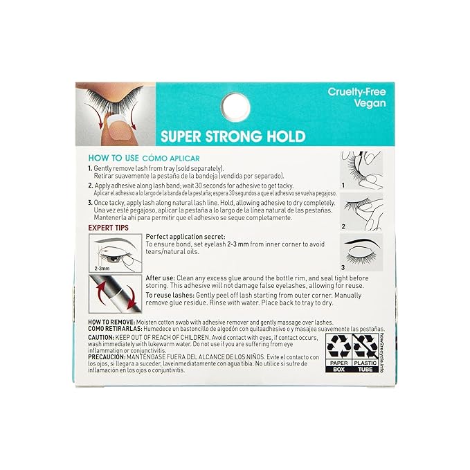 Kiss Lash Couture Super Strong Strip Lash Adhesive, Black, 0.17 Oz (5 g), 24 Hour Mega Grip Eyelash Glue for Clusters, Extensions & Strip Lashes, with Brush Applicator, Biotin-Infused, Latex-Free