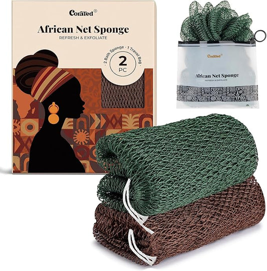 CORATED African Net Sponge Authentic, Shower Loofah Exfoliating Bath Sponge, Body Scrubber for Women and Men Daily Use Body Care, Travel Portable Bath Accessories Spa Gifts