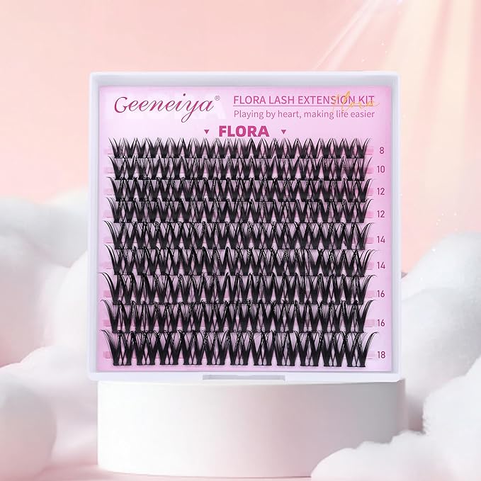 Geeneiya FLORA Lash Clusters, 8-18MM Wispy Eyelash Clusters, Natural Cluster Lashes for Beginners, Waterproof Cluster Eyelash Extensions DIY Lashes (Not Kit)