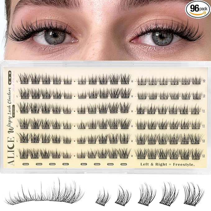 ALICE Natural Short Lash Clusters Wispy 8-12mm Cluster Eyelash Extensions Spiky Individual Lashes C-Curly Lash Extensions Thin Band Eyelash Clusters with Spikes