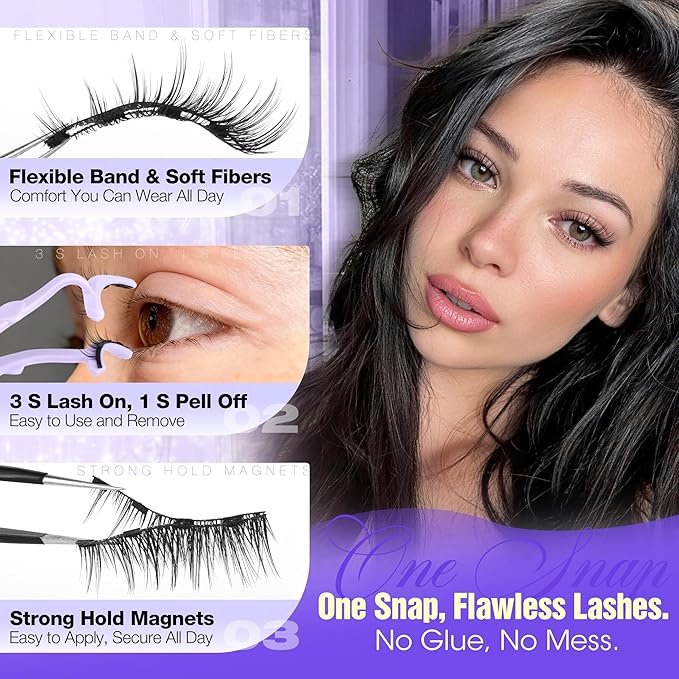 Magnetic Eyelashes with Applicator Natural Look Magnetic Lashes Wispy False Eyelashes Cat Eye Lashes with Magnets No Glue Needed Lashes Easy to Apply by Lanflower