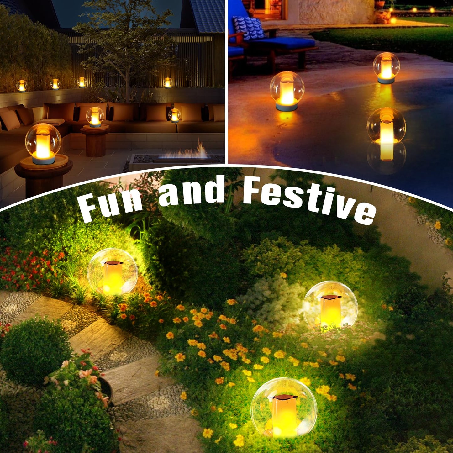 Floating Pool Lights, Solar Flame Lights Flickering IP68 Waterproof Ball Night Light, Outdoor Lantern Landscape Decoration Lamp for Pool, Pond, Event, Party, Garden(2pcs)