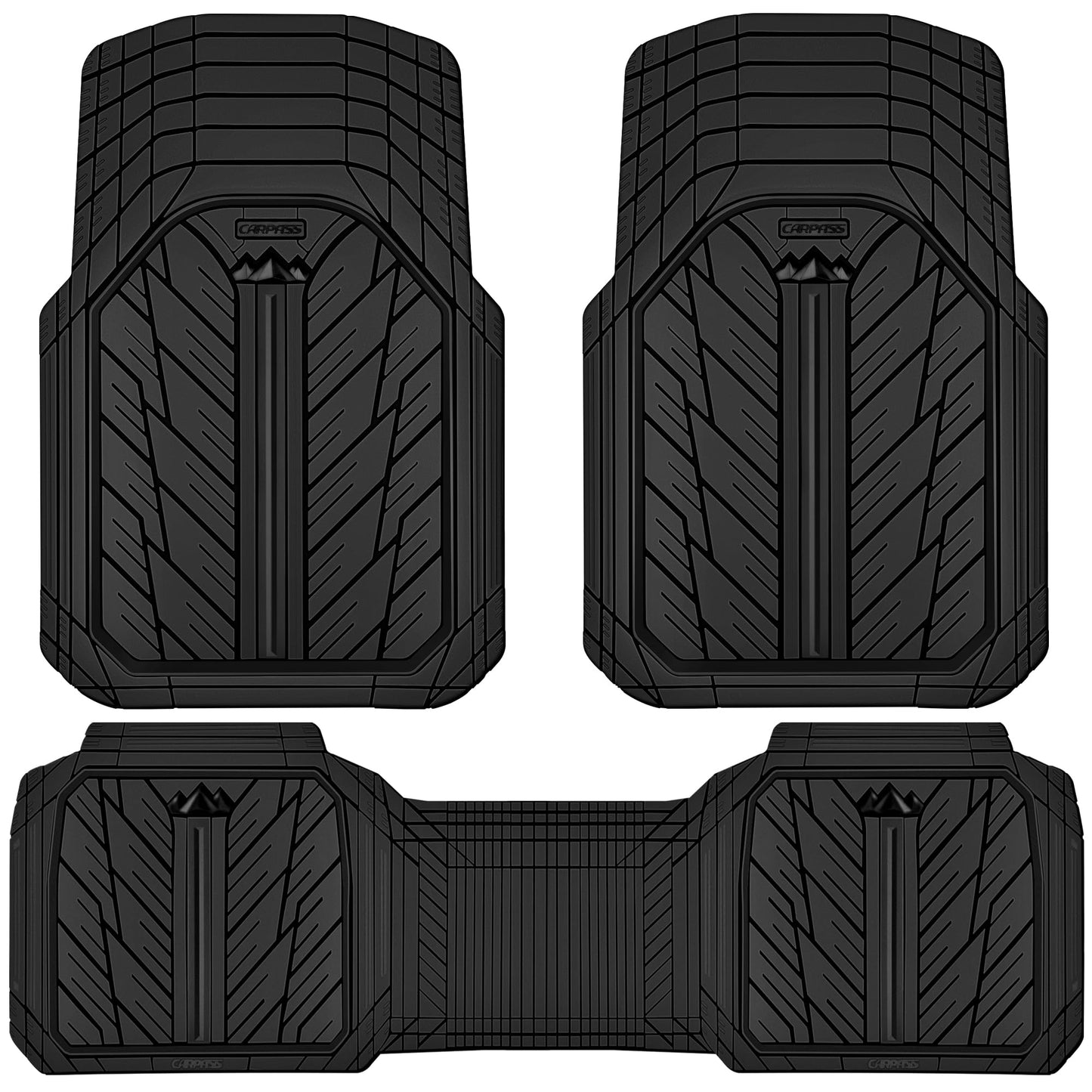 CAR PASS Heavy Rubber Car Floor Mats, Deep Waterproof Car Mats All Weather, Universal Trim-to Fit Automotive Floor Mats for Car SUV Truck Van, Durable Floor Liners Solid Black