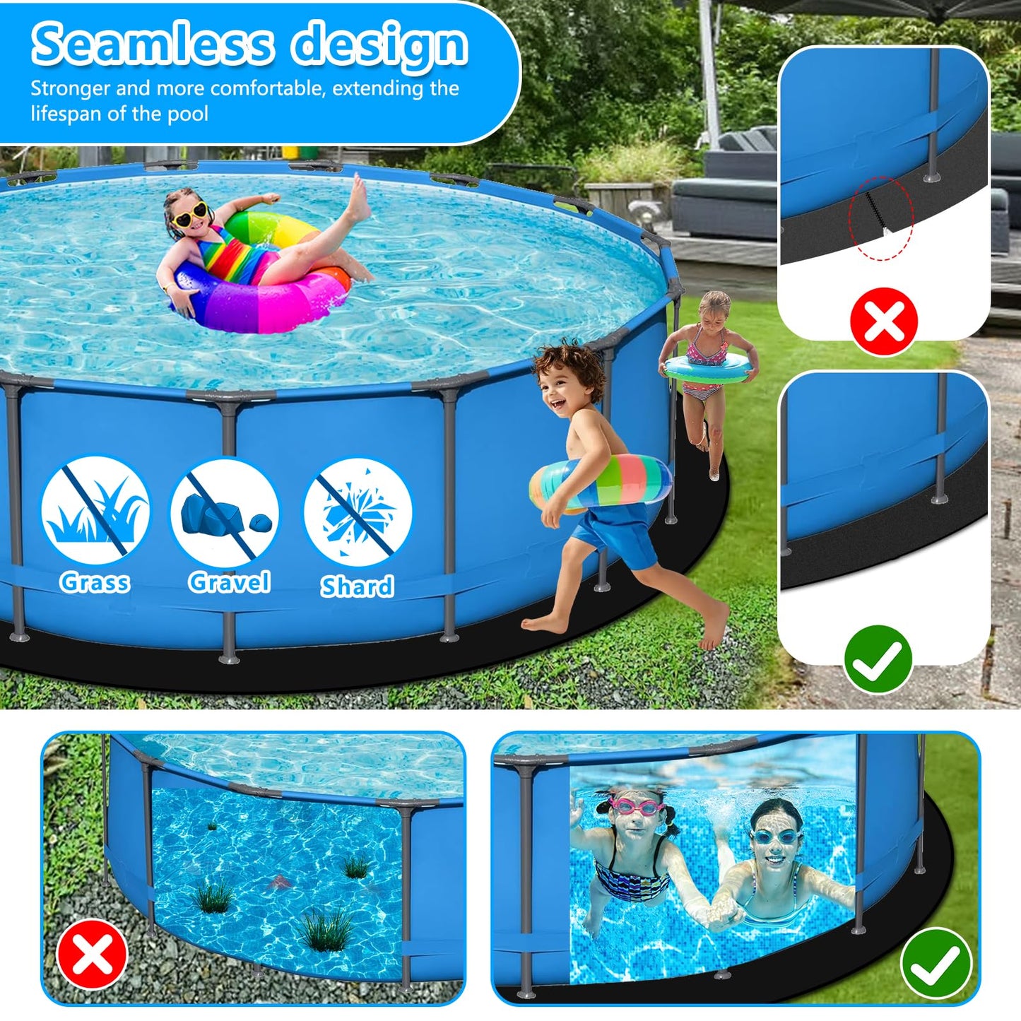 16FT Thick Round Pool Liner Pad For 15 FT Above Ground Pools 12Oz/Yd² Heavy-Duty Puncture Proof Above Ground Pool Padding Under Pool Seamless Pool Ground Mats for Pool Bottom (50% Thicker Than Others)