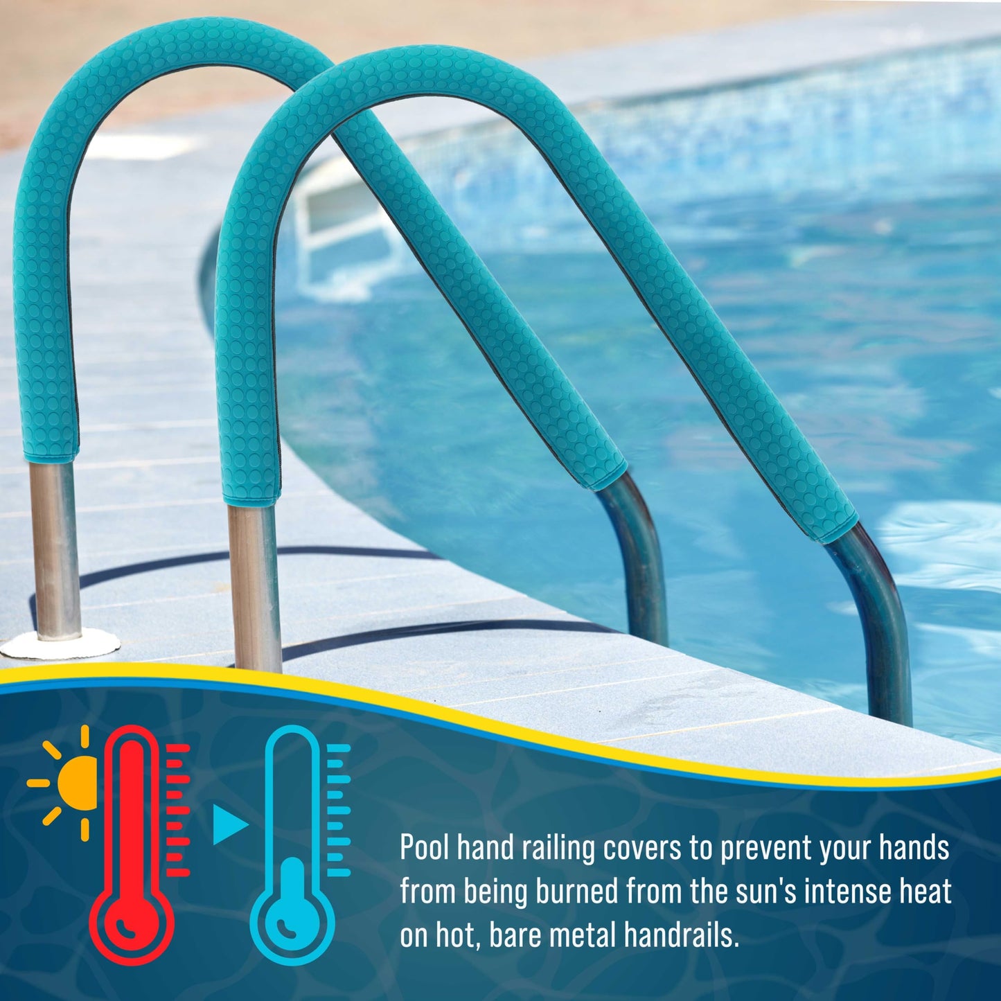 U.S. Pool Supply 10-Foot Pool Handrail Cover with Zipper - Pool Railing Cover with Non-Slip Safety Grip Sleeve, Inground Ladder Handle, Neoprene Teal Hand Rail, Heat Protection for Safe Entry and Exit