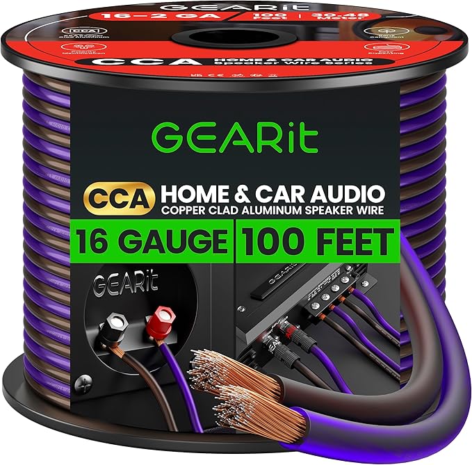 GEARit Pro Series 16AWG Speaker Wire, 16 Gauge Speaker Wire Cable (100 Feet / 30 Meters) Great Use for Home Theater Speakers and Car Speakers, Transparent Black/Purple