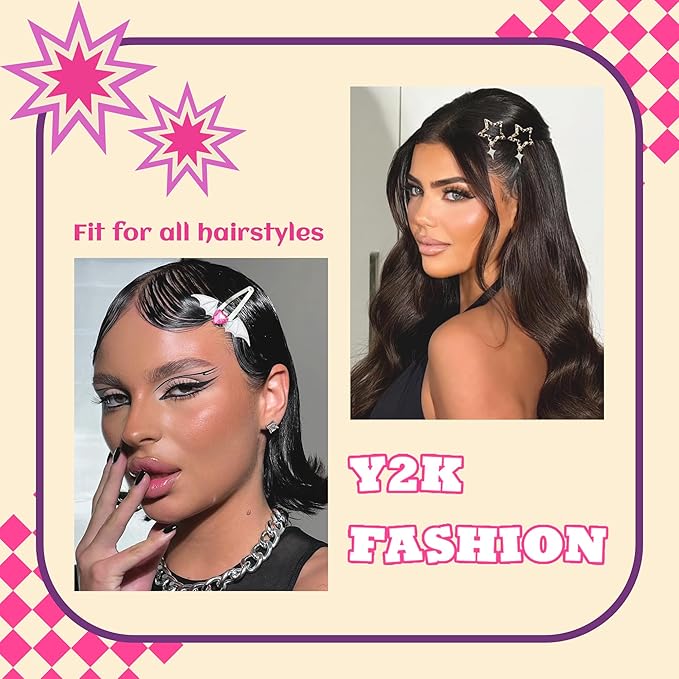 10PCS Y2K Hair Clips Hot Pink Cute Hair Snap Clips Punk Cross Alligator Clip Kawaii Leopard Star Accessories for Women Girls