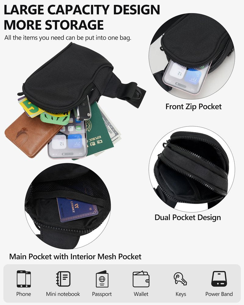 Peicees Sportswear Essentials Small Crossbody Bag for Men Women Mini Sling Bag Travel Running Phone Daypack Cross Body Shoulder Bags, Black