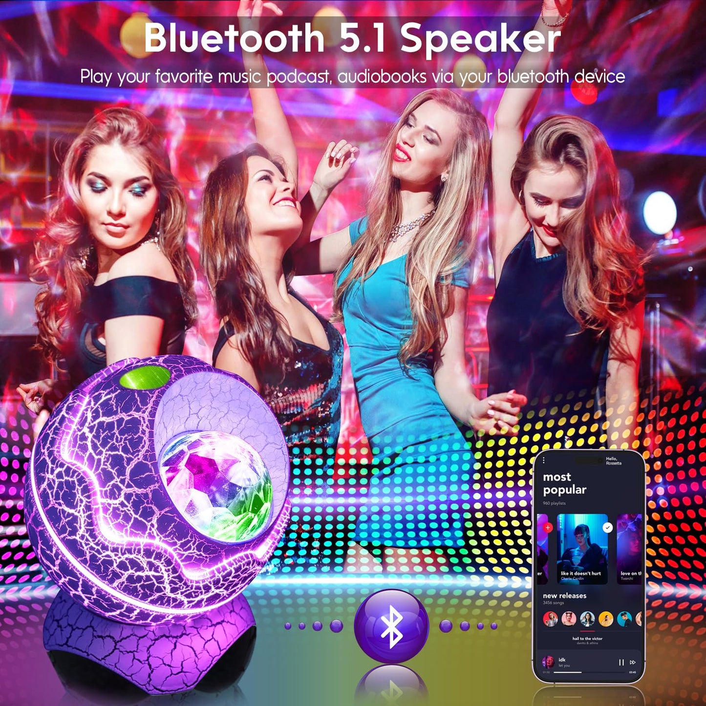 Rossetta Star Projector, Galaxy Projector LED Lights for Bedroom, Remote Control & White Noise Bluetooth Speaker, Night Light for Kids Room, Adults Home Theater, Christmas, Party, Bedroom Decor