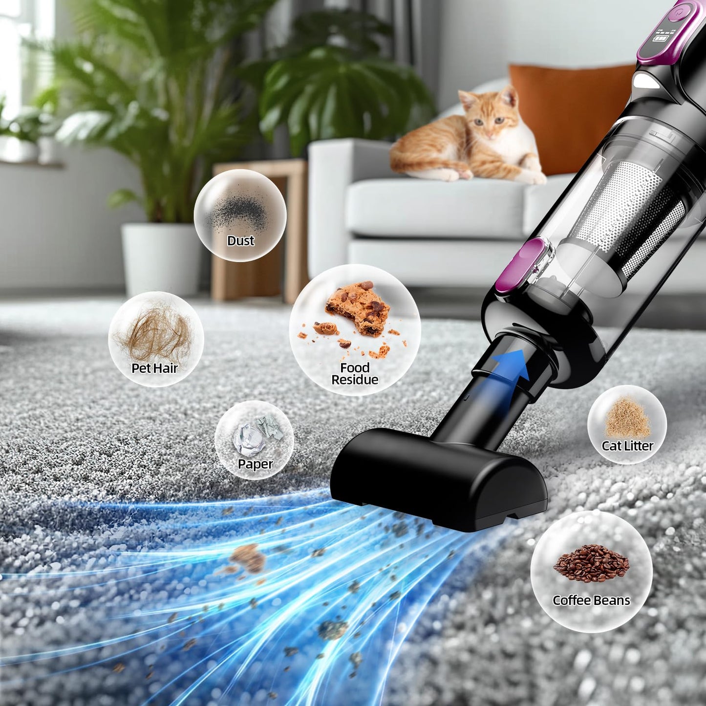 MONOZEL Cordless Handheld Vacuum Cleaner, 18000Pa 2 in 1 Car Vacuum Cleaner&Air Duster, 130W Brushless Motor with 7800mAh Battery, LED Light and Multi-Nozzles, Portable for Car, Home, Office, Pet