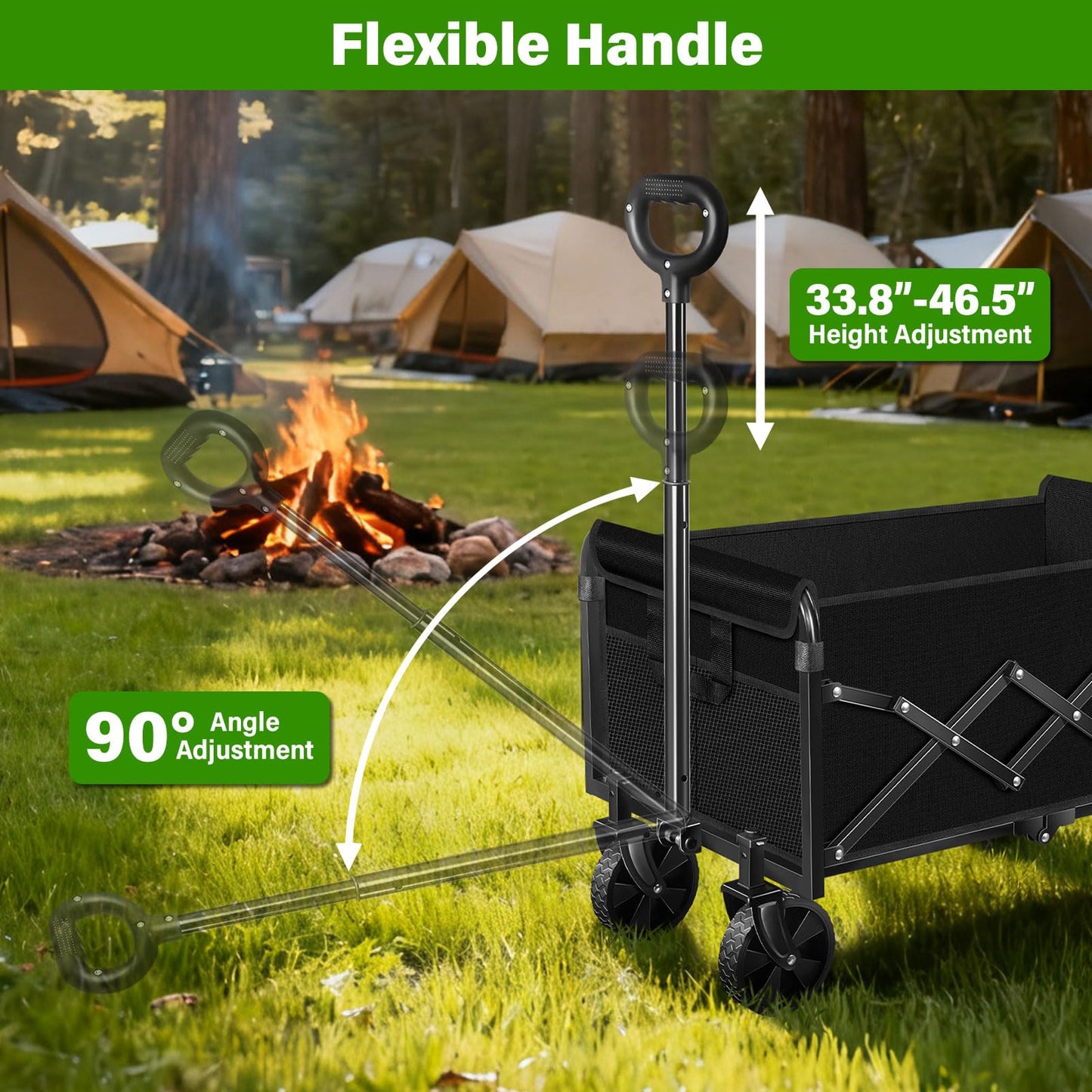 Folding Wagon Cart with All-Terrain Wheels – Heavy Duty Collapsible Utility Wagon for Grocery, Sports, Garden, Camping, Shopping (Black 360LBS)