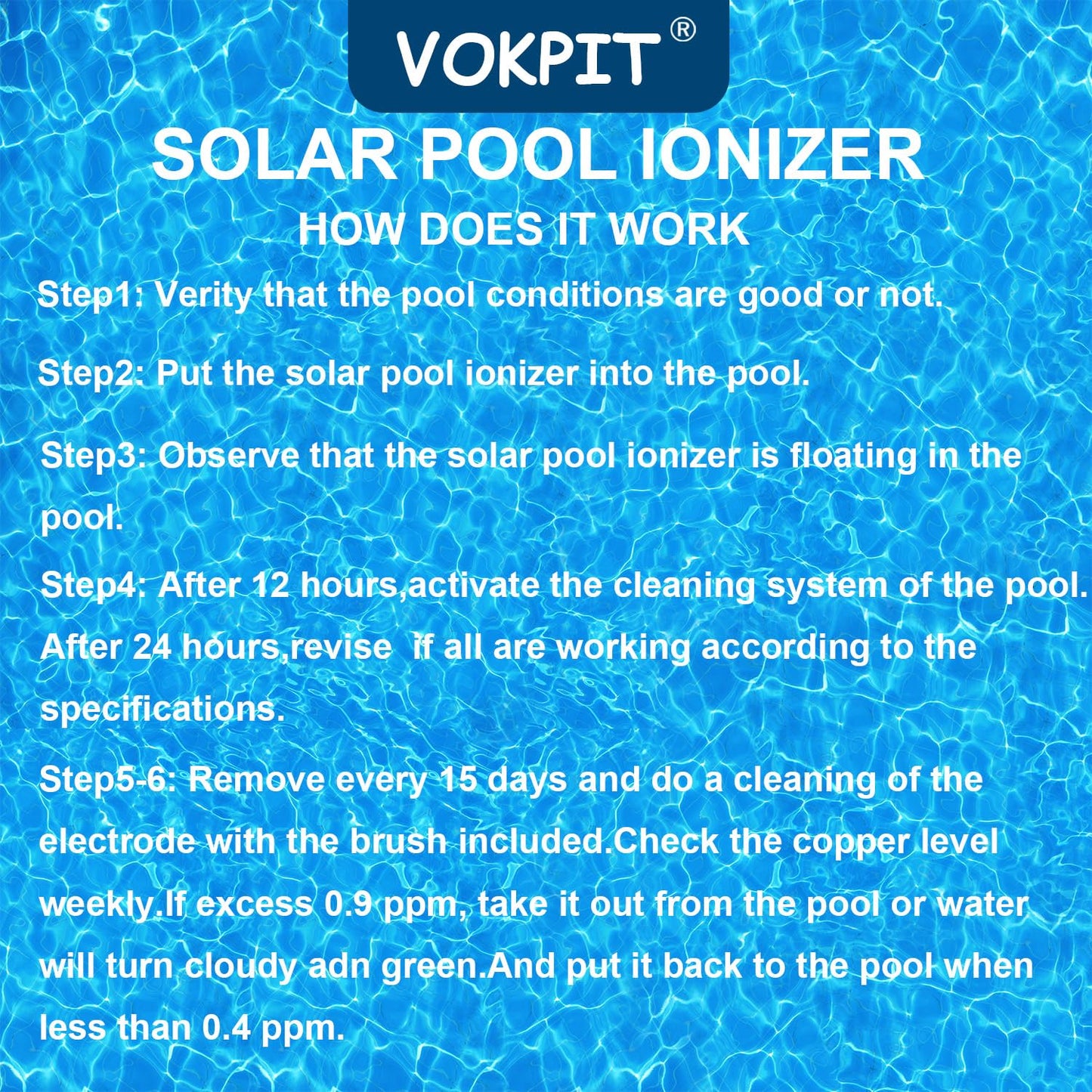 Pool Ionizer Solar Powered,Copper Ionization,Floating Automatic Water Cleaner and Purifier,Up to 45,000 Gal,85% Less Chlorine, Chlorine Free Water,Smart Replacement