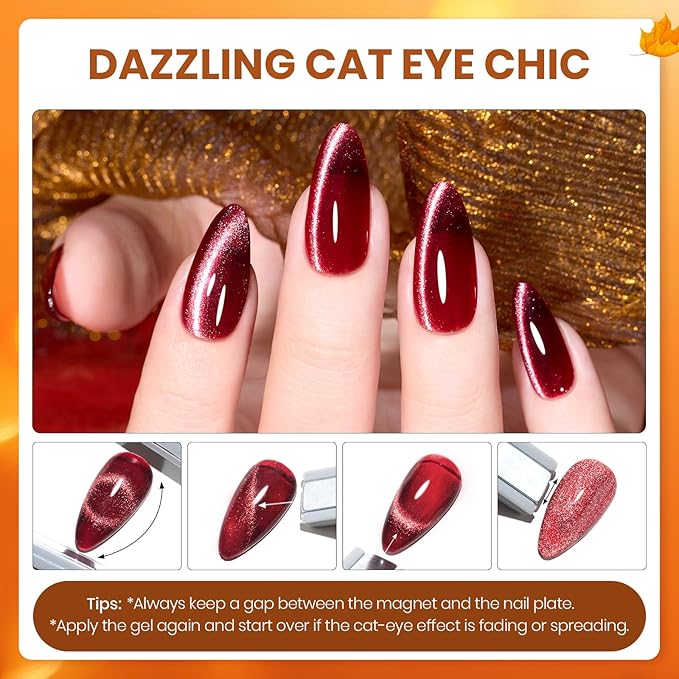 Beetles Gel Nail Polish Set – Autumn Aura 20 Colors Gel Polish Kit, Burgundy Red Brown Yellow Orange Purple Cat Eye & Glitter Soak Off UV LED Manicure with Base Glossy Matte Top Coat