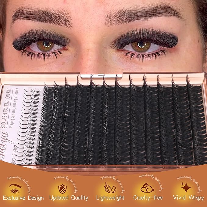Geeneiya Cluster Eyelash Extensions Kit Bottom Lash Clusters 10-20mm DIY Lash Extension Kit Wispy Volume Individual Eyelashes with Waterproof Lash Bond and Seal Applicator for Beginners