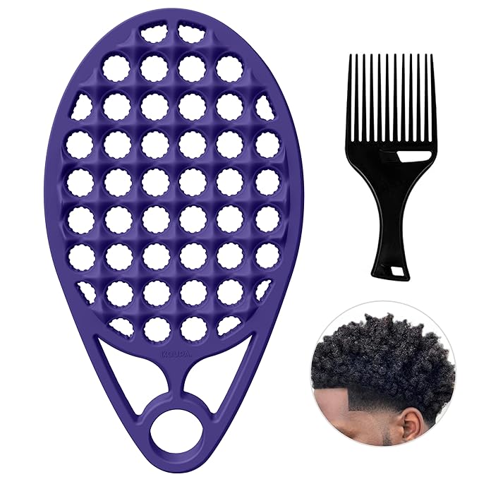 KOUPA Silicone Curly Hair Brush with Pick Comb, One Piece Twist Curl Comb for Afro Curls, Washable Hair Tool for Men Women, Purple, 1 Piece