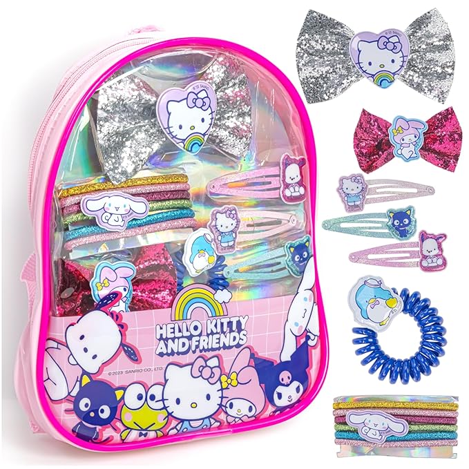 Hello Kitty and Friends Hair Accessories Mini Gift Bag Set, Includes Hair Bows, Hair Clips, Hair Ties for Girls Kids, for Birthdays, Parties, Sleepovers & Makeovers by Townley Girl