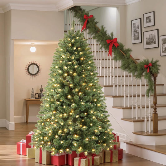 SHareconn 7ft Prelit Premium Artificial Classic Spruce Christmas Tree, 300 Warm White & Color LED Changing Lights, 1020 Branch Tips, Perfect Choice for Xmas Decoration,7 FT
