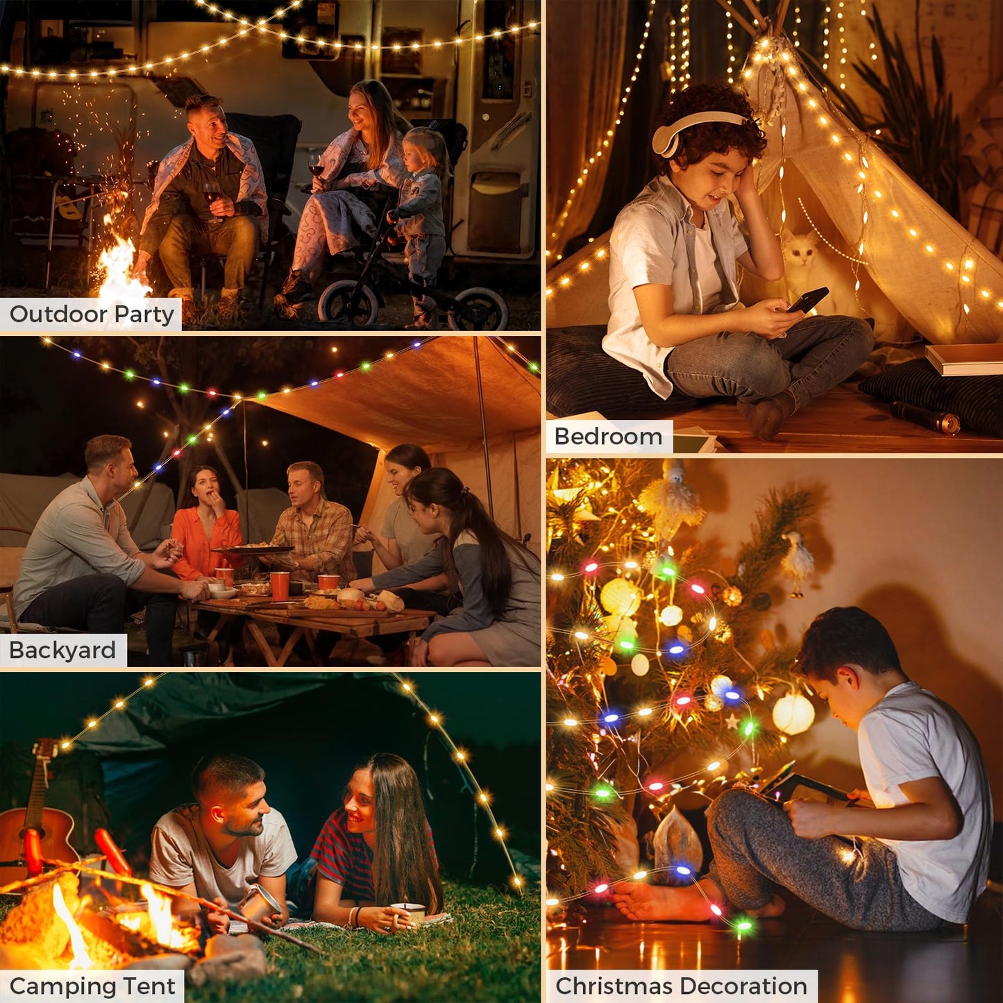 KUQIHUG Camping String Lights, 32.8FT Rechargeable Camping Lights with Quick Storage Reel, 8 Modes Waterproof Hanging LED Camping Lights for Tent, RV Awning, Patio and Outdoor Camping Gear Essentials