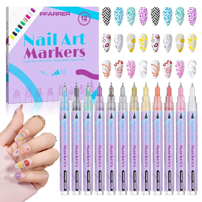 12 Colors Nail Art Pens Set, 2026 New Nail Art Markers for Gel Nails, DIY Nail Art Pens for Painting Nails, Quick-drying Nail for DIY Nails Art Design Manicure Tools TA640-12
