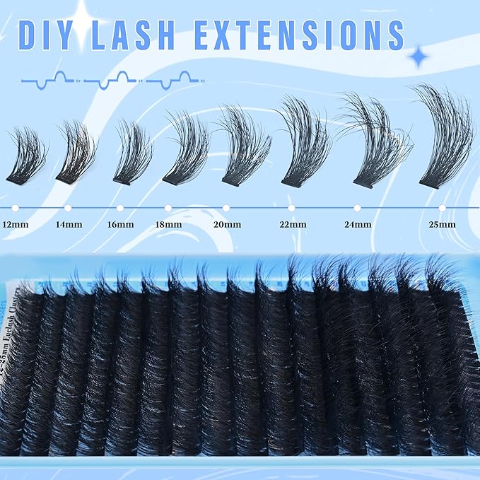 Lash Clusters 80D Eyelash Extensions 12-25MM Wispy Individual Lashes D Curl Eyelash Clusters Plant Fibers DIY Lash Extension,by Yaiseiko(320Pcs,Matte Black)