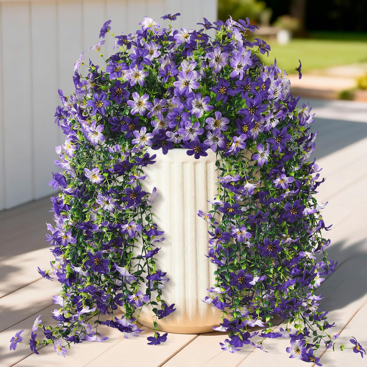 Artificial Fake Hanging Flowers Plants for Outdoor Spring Summer Decoration,2 PCS Faux Silk Daisy with Eucalyptus Leaves,UV Resistant Look Real for Outside Home Planter Porch Patio Balcony Yard Decor