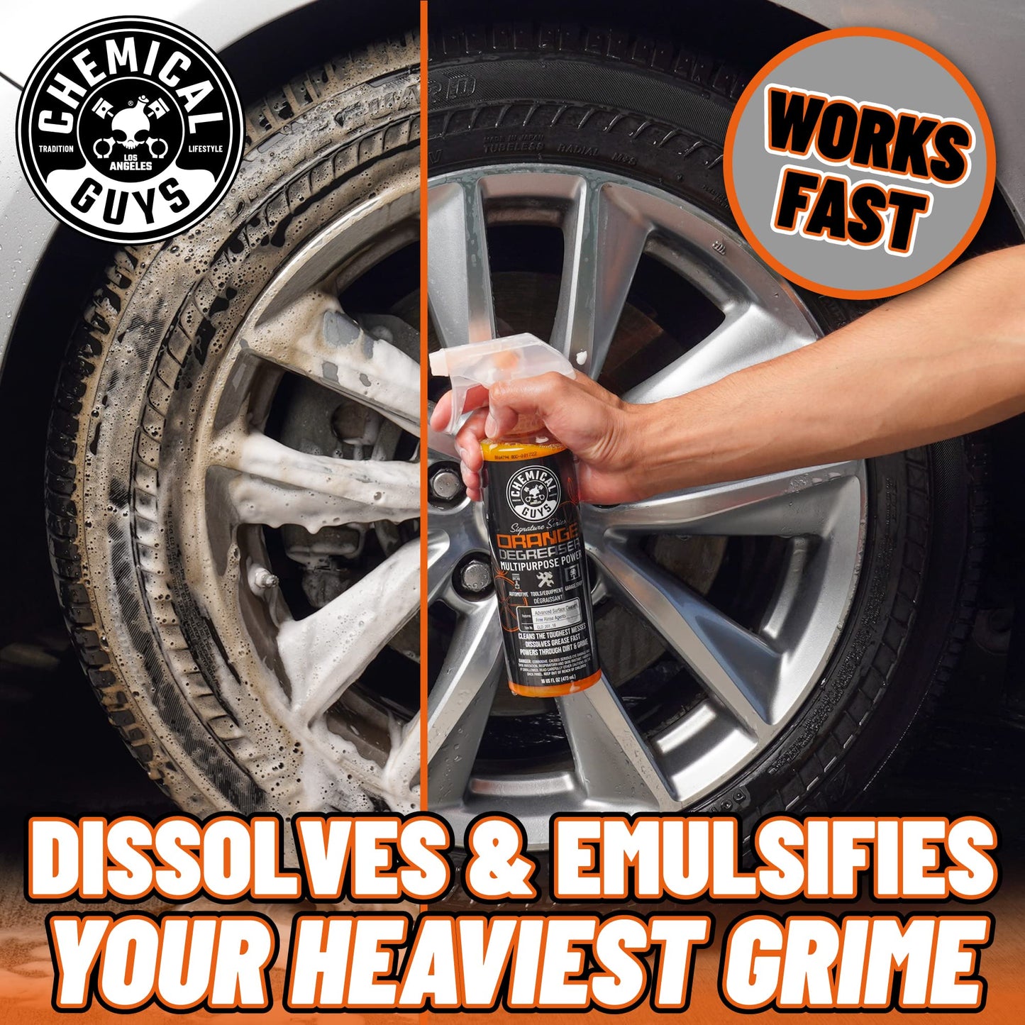 Chemical Guys Orange Degreaser 16 oz - with Professional Grade Microfiber Towel - Heavy Duty Cleaning Kit for Engines, Wheels, Tires, & More - Powerful Citrus Formula Removes Grease & Grime