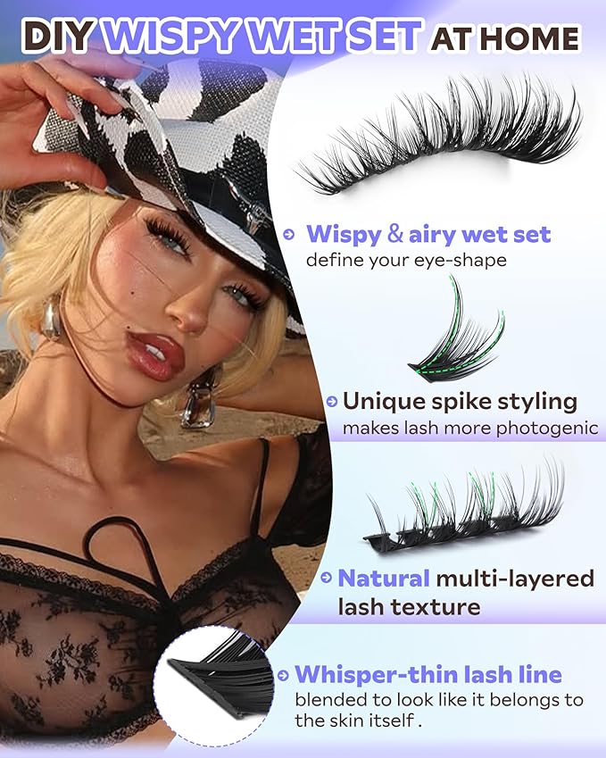 Goddvenus Wispy Lash Clusters Natural DIY Fairy Wet Eyelash Clusters 300 Pcs Cluster Eyelash Extensions Reusable Waterproof Individual Lash (10-16mm CC Curve)