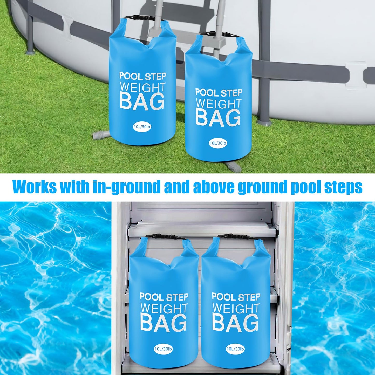 2 Pack 30lb Universal Pool Ladder Weights, No Breaken Pool Step Weights for Above Ground Pools, 500D PVC Waterproof Pool Stair Weights Pool Sand Bags for Above Ground Swimming Pools Stair (Sky Blue)