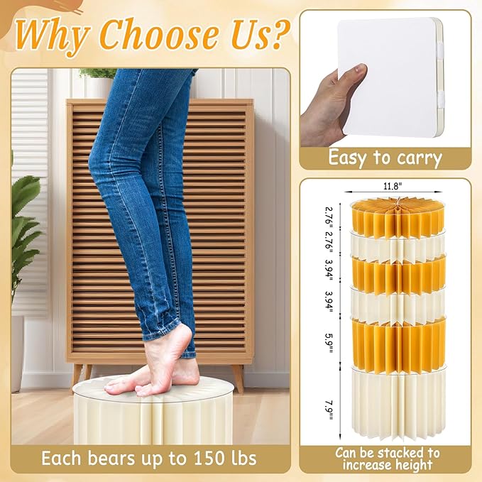 6Pcs Buffet Risers, Food Risers for Table, Foldable Cake Display Stands, Tall Cardboard Cupcakes Stand for Show Catering Desserts Jewelry Wedding Birthday Party Decoration (Yellow White)