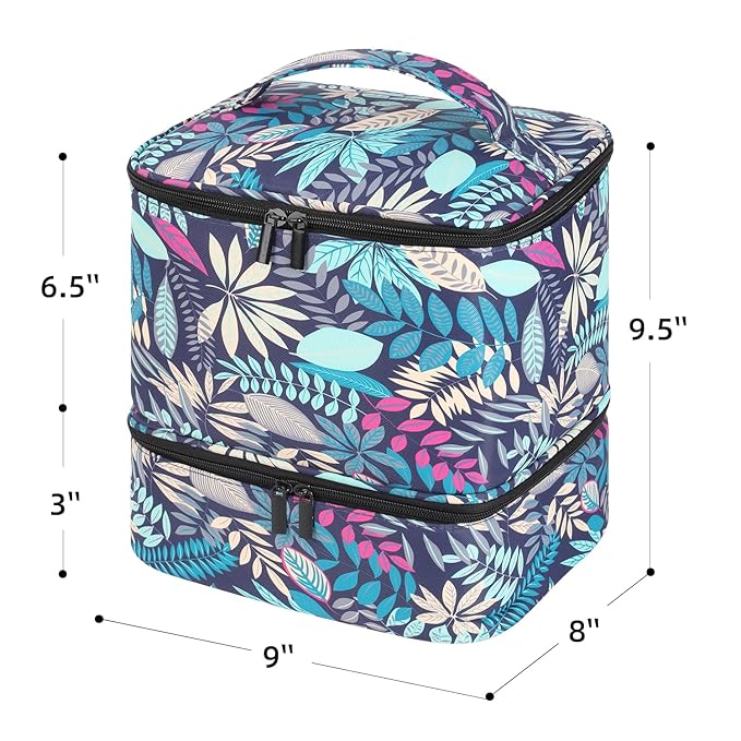 Portable Nail Polish Storage Bag with UV Light Case - Holds 30 Bottles and 1 UV LED Nail Lamp, Double-Layers Nail Dryer Case for Gel Nail Polish Kit, Nail Art Decorations （Leaves）