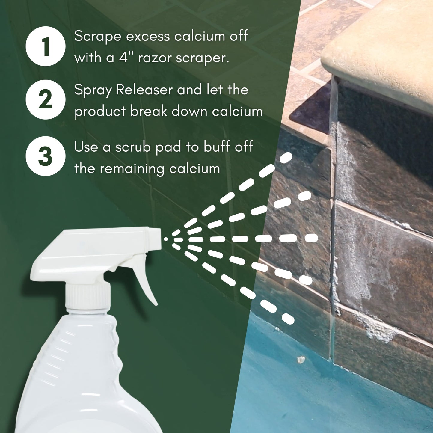 OCEANCARE Products - Calcium Releaser - Quart Trigger Spray, 32 FL OZ - Pool Tile Cleaner Calcium Remover, Safe on Glass, Porcelain, and Ceramic Surfaces - Calcium Cleaner - Tile and Grout Cleaner