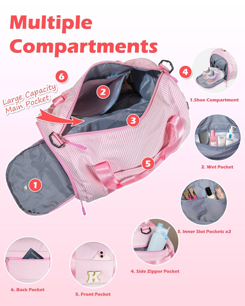 Vogewood Birthday Gift for Daughter, Girls Travel Duffle Bag, Kids Initial Overnight Bags with Shoe Compartment, Personalized Weekender Bag with Makeup Pouch, Preppy Things for Teen Girl (Letter Z)