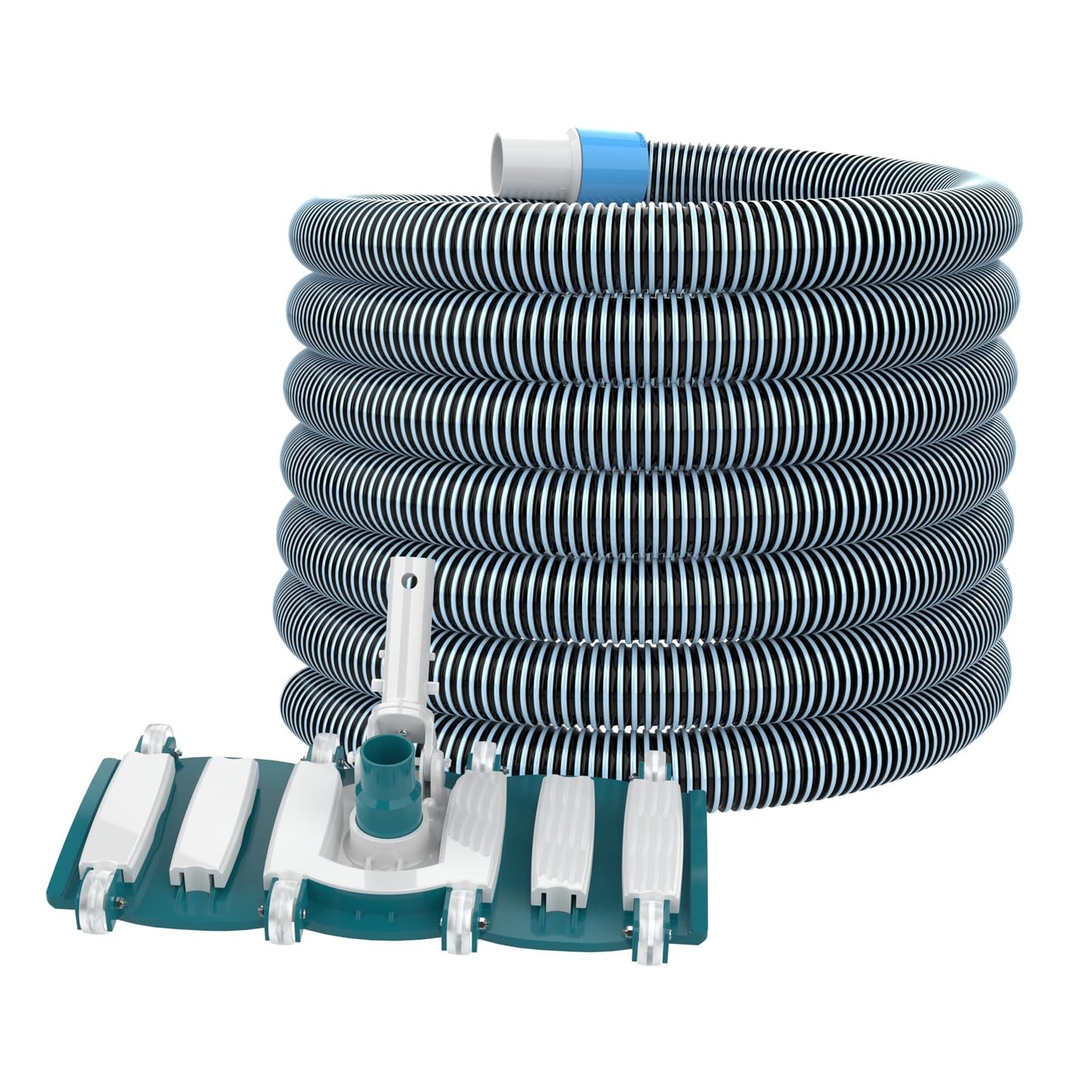 POOLWHALE Professional 1-1/2-Inch x 30-Feet Swimming Pool Vacuum Hoses and Weighted Rotatable Handle Vacuum Head with Wheels, Perfect for Above Ground and Inground Pools