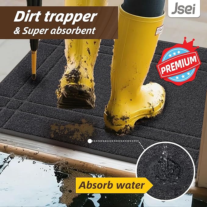 JSEI Entryway Rugs Doormat 24"x36", Non-Slip Dirt Trapper Door Mats Indoor, Washable Absorbent and Stain Resist Welcome Floor Mat for Front Door, Dog Door Mat, Dirty Wet Shoes & Paws, Dark Grey