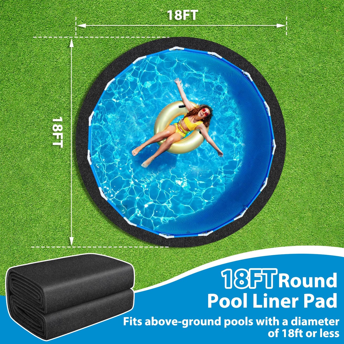 Thickened Pool Liner Pad for Above Ground Pool,Heavy Duty 18 FT Round Under Pool Mat Padding, Pool Ground Pad Mat Under Pool for Pool Bottom, Prevent Punctures, Extend Liner Life