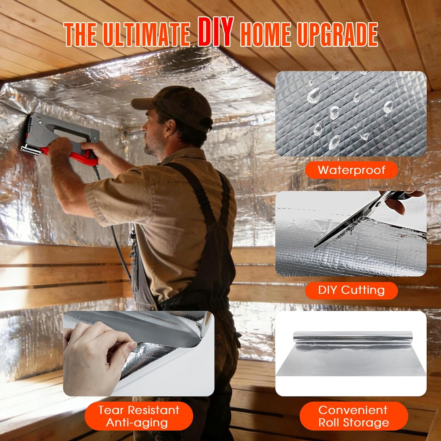 ZXQDRE Sauna Foil Vapor Barrier, 250 sqft Aluminum Insulation Roll Heavy-Duty Non-Perforated Reflective Thermal Barrier for Energy Efficient Sauna, Attic, Garage and Crawl Space (4FT x 62.5FT)