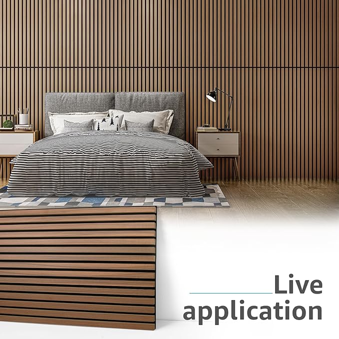Art3d 4 Pack 47.2 x 23.6in. Wood Slat Acoustic Panels for Wall and Ceiling - 3D Fluted Sound Absorbing Panel with Wood Finish - Walnut