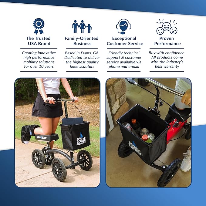 KneeRover Deluxe Knee Scooter Basket Accessory with Large Capacity - Knee Rover Basket Attachment Includes Universal Bracket Mount - Fits Most Knee Scooter Walker Models